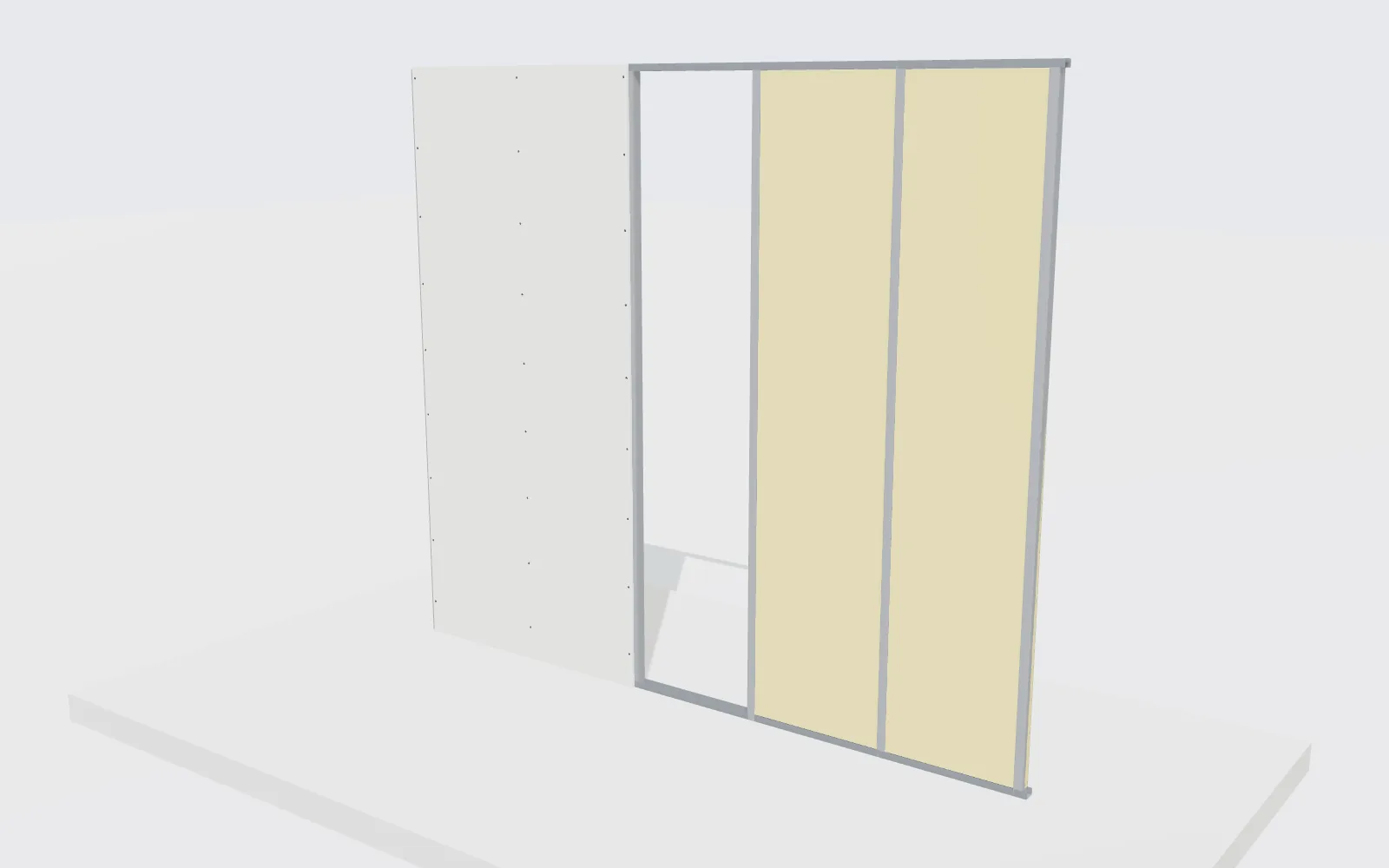 Rendu 3D d'une cloison en placo sur ossature métallique