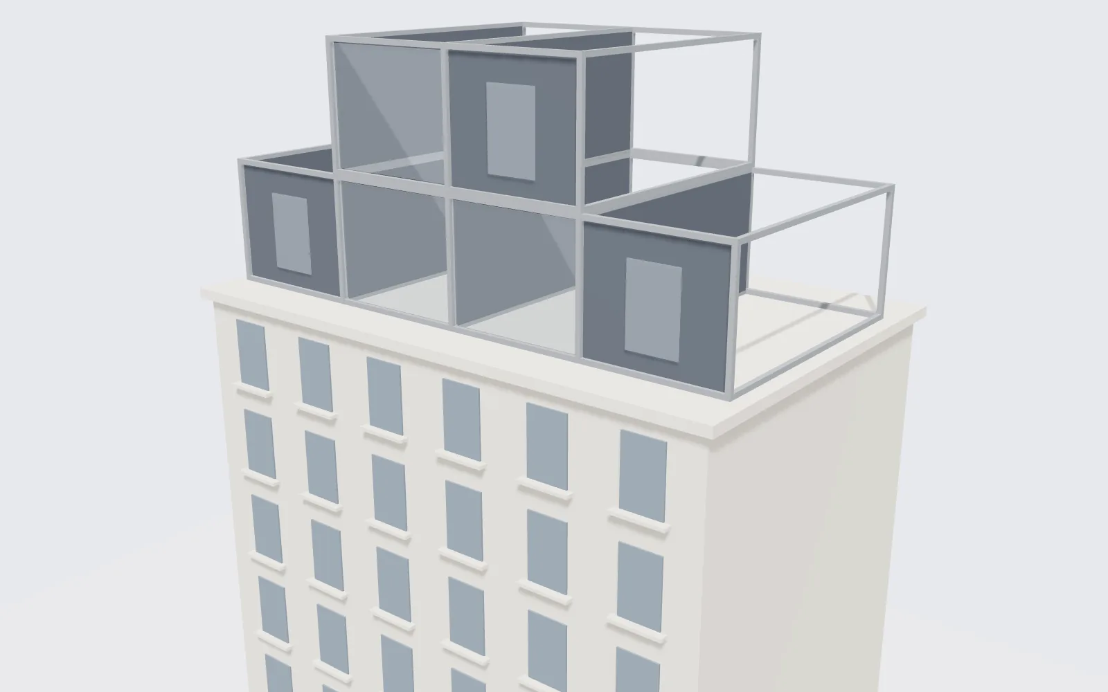 Rendu 3D d'une surélévation en modules acier sur un immeuble